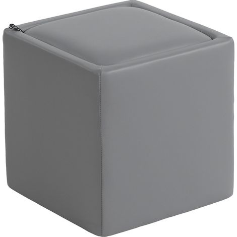 Pouf contenitore 40 x 40 x 40 cm grigio, seduta quadrata in similpelle con coperchio (1/5)