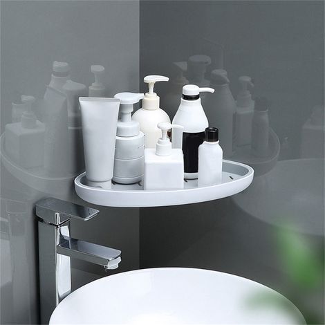 Étagère murale de salle de bain, sans perçage, pour cabine de douche triangulaire, à un seul niveau, gris sobre. (1/5)