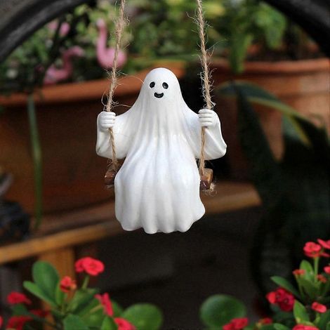 Fantôme suspendu d'Halloween, décoration pendante pour maison hantée, accessoire de mise en scène extérieure, ornement effrayant pour fête, pièce suspendue en plastique noir, lot de 2, ambiance terrif (1/5)