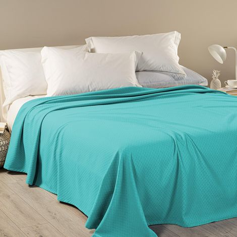 Caleffi Copriletto 1 Piazza e Mezza Non Trapuntato, Dobby, 50% Cotone 50% Poliestere, 220x260cm, Light Blue, 1010284 (1/2)