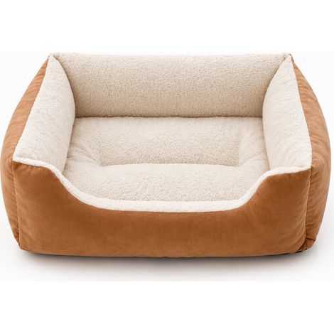 Coussin carré pour chien et chat en peluche marron clair S (1/5)