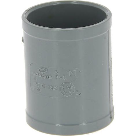 Adequa – Raccord d'évacuation PVC femelle-femelle Ø40 – Manchon à butée pour assemblage fiable – Évite les retenues d'impuretés – Collage facile