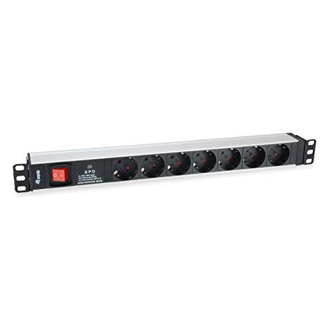 Equip 333309 Unita' di Distribuzione dell'Energia 7 Prese Tipo F 1U 16A 3500W con Protezione da Sovratensioni Interruttore On-Off colore Nero Argento (1/4)