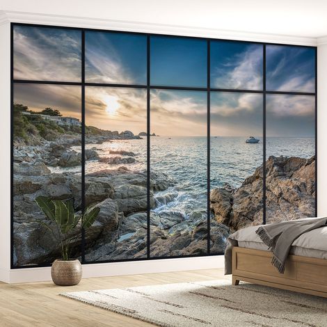 Papier peint panoramique Trompe l'oeil Verrière - Vue mer - 130 cm x 82 cm (1/5)