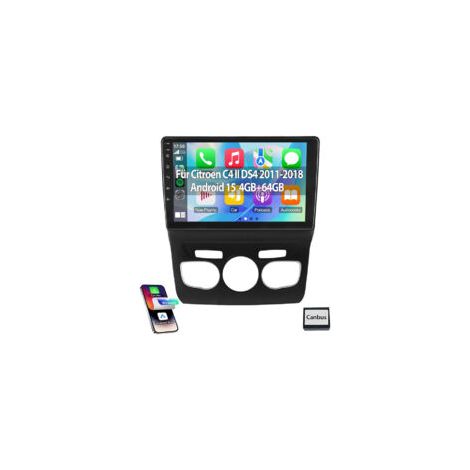 Autoradio Android 15 pouces 32/64 Go avec CarPlay, RDS, navigation GPS et Wi-Fi pour Citroën C4 II DS4 (2011-2018) - 4+64G