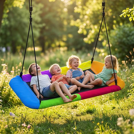 Balançoire nid, hauteur réglable, supportant jusqu'à 300 kg avec cordes ajustables, pour les enfants de 3 à 8 ans, 148 x 77 x 180 cm, multicolore (1/3)