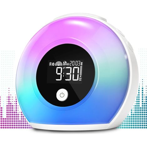 Aougo – Réveil lumineux enfant avec haut-parleur Bluetooth – 5 modes d'éclairage – 4 niveaux de luminosité – Autonomie 160 heures