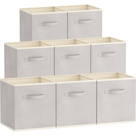 Lot de Cubes de Rangement Pliables, Panier en Tissu, Caisse, Boites Rangement avec Poignées, Organisateur pour Vetements, Jouets, 26,5 x 26,5 x 28 cm, 18 L, Gris Clair (1/5)