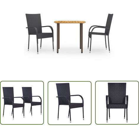 INLIFE Ensemble de salle à manger de jardin 3 pcs Résine tressée Noir (1/5)