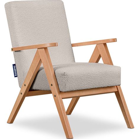 KONSIMO Klassische Sessel im minimalistischen Stil Rahmen aus lackiertem Holz "NASET", Beige, Stoff/Massivholz, Scandinavian, 60x90x75 cm (1/4)