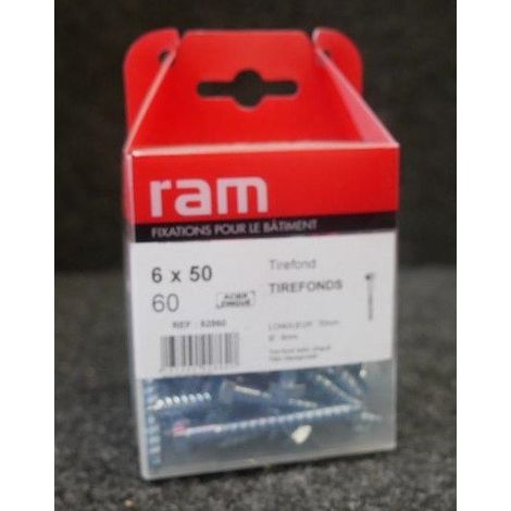 Boîte de 60 tirefonds AZ Ø 6x50mm acier inoxydable galvanisé RAM