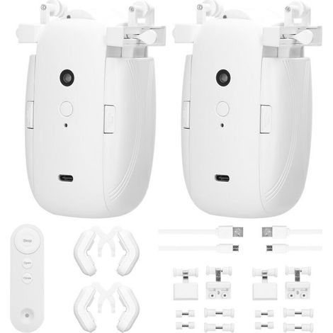 Ouvre-rideau Automatique Intelligent, Moteur de Rideau Intelligent 3 en 1, Ouvre-rideau électrique sans Câblage avec Télécommande pour Rail I, Rail en U, Tige Romaine (2PCS)