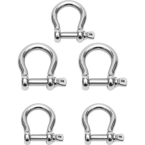 5Pcs M10 La manille d'anneau de D ferme à clef l'acier inoxydable 304 pour le gréement résistant, transportant, manilles de maillon de chaîne en acier,argent, (1/4)
