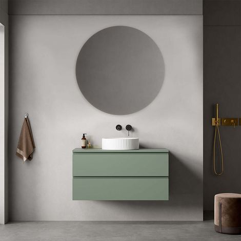 Mobile bagno sospeso 100 cm Verde Salvia per Lavabo d'appoggio Specchio Tondo - Fiji Paint Top (1/4)