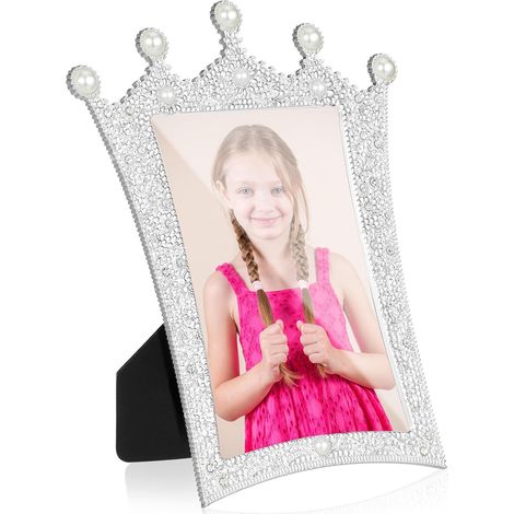 Cadre Photo Couronne Perles Blanc en Plastique et Verre, Texture, Finition Soignée, Design Créatif Élégant pour Décoration de Bureau ou Présent (1/5)
