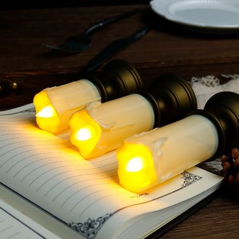 Bougie électronique d'ambiance pour Halloween, socle pour bougie, lampe décorative vintage. Fonctionne sur piles. Grande taille.