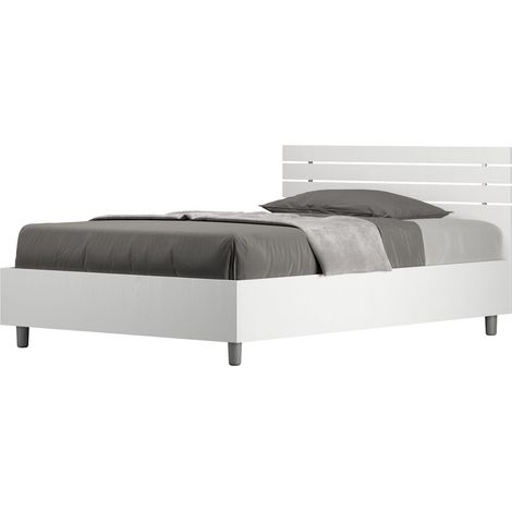 Letto 1 Piazza e Mezzo 120x190 cm con Rete e Contenitore Ankel Testata Doghe Dritta Bianco Frassino (1/5)