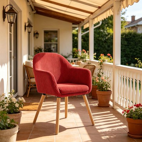 Essstuhl 53,5x83,5x46 cm Rot aus Cord mit Armlehnen und stabilem Gestell (1/5)