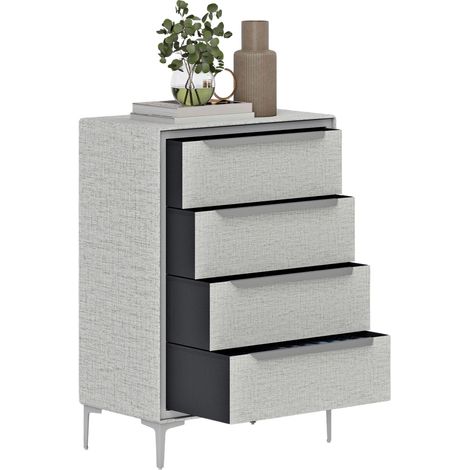 Commode en acier à 4 tiroirs avec revêtement en tissu effet lin, 60 x 36 x 88 cm, grise idéal pour salon, chambre à coucher ou bureau facile à assembler avec instructions incluses