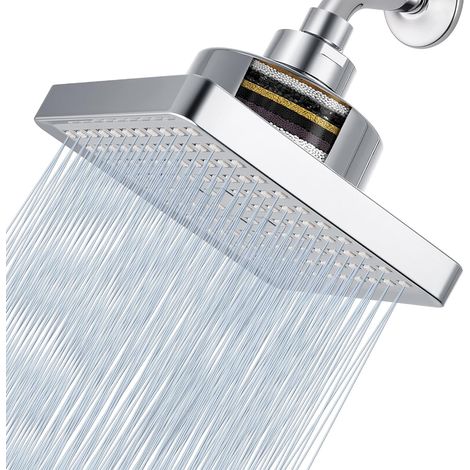 Pommeau de Douche à Effet pluie Haute Pression Avec Filtre Carré pour éliminer le Chlore et Les Substances Nocives, Améliore les Problèmes de Cheveux et de Peau (15cm chromé) (1/5)