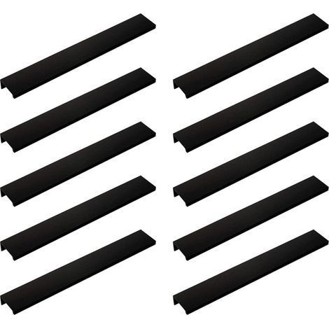 (10 pièces, noir) Poignée de porte longue invisible pour armoire, 200 mm de long, poignée de bord noire sans perforation (1/5)