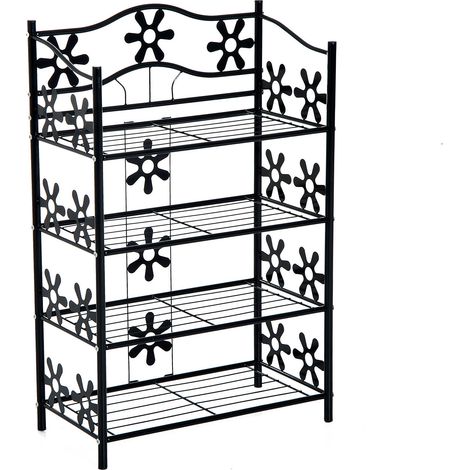 HOMCOM Schuhregal, Pflanzenregal, Blumenregal, Standregal, Ständer, 4 Ebenen, Metall, 59,5 x 30 x 92 cm, Schwarz (1/5)