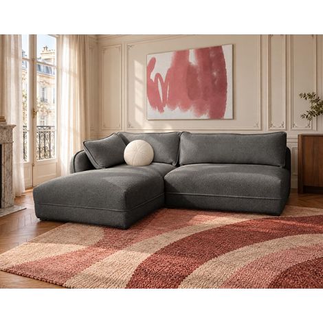 Lucien - canapé d'angle gauche 5 places en tissu bouclette - gris (1/5)