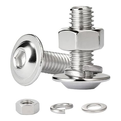 10 Pièces Vis à Tête avec Six Pans Creux M8x60 mm, Boulons à Tête Bombée avec Bride Inox A2 V2A, Jeu de Vis avec Ecrous et Rondelles, Entièrement Filetée (1/5)