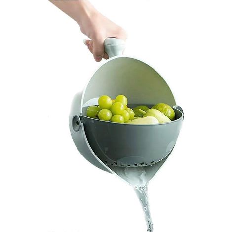 HONORNIC - Passoire multifonctionnelle 2 en 1 en plastique avec poignée, bol égouttoir et filtre amovible de grande capacité (2 L) (verte)
