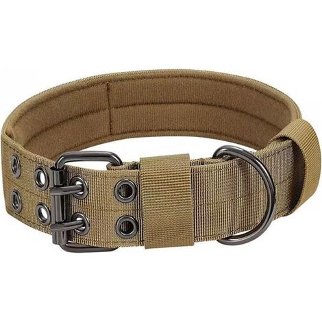 1PC Adjustable Padded Dog Collar Military Brown, XL(51-65), Metal Buckle Nylon Dog Collar for Training Medium Large Dogs (1/4)