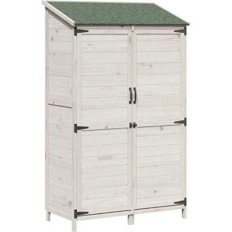 Chalet de jardin blanc, 106,5 x 56 x 176 cm, bois d'ingénierie (1/5)