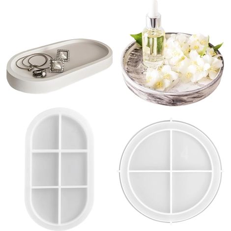Lot de 2 moules en silicone avec rainures - Moule à couler pour béton plâtre, moule ovale en silicone époxy - Moule en plâtre pour plateau de fruits, décoration de la maison - Artisanat (1/5)