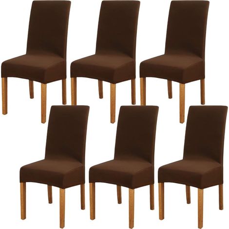 6 Pièces Housse de Chaise Salle à Manger Élastique, Marron Foncé (1/5)