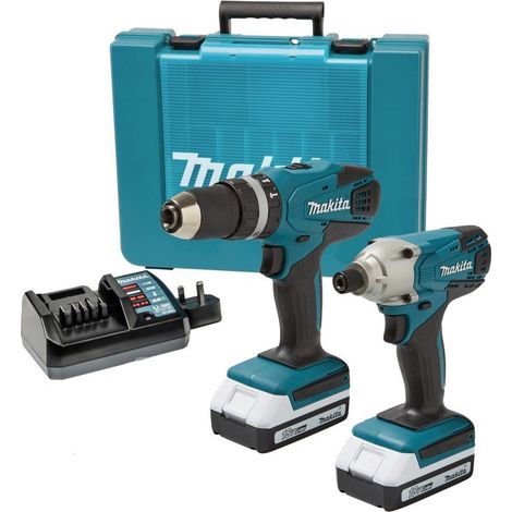 Makita 18v Cordless Li-ion Combi Hammer Drill & Impact Driver Twin Pack Lithium (1/10)