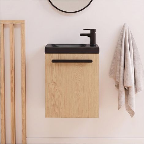 Nevada Wand-Handwaschbecken-Set mit schwarzem Wasserhahn