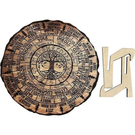 Hölzernes Jahresrad, dekorativer Holzkalender, Hexenbaumring – 20,00 x 20,00 x 0,50 cm (1/4)