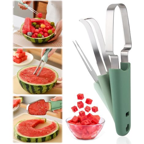 3-in-1 Edelstahl-Wassermelonenschneider, Melonenschneider für Wassermelone, Papaya und Cantaloupe-Melone