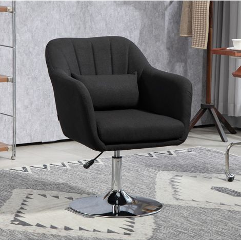 Poltrona girevole 60x60x79-91 cm nera in poliestere effetto lino con altezza regolabile e supporto lombare (1/5)