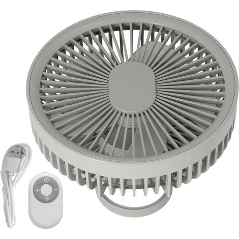 2-in-1-Deckenventilator, tragbar, 4000 mAh, 3 Geschwindigkeitsstufen, USB-aufladbar, Fernbedienung, Grau, für Camping und Büro (1/5)