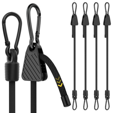 Un juego de cuatro cuerdas elásticas ajustables de 100 cm con mosquetones, aptas para uso en exteriores. (1/5)