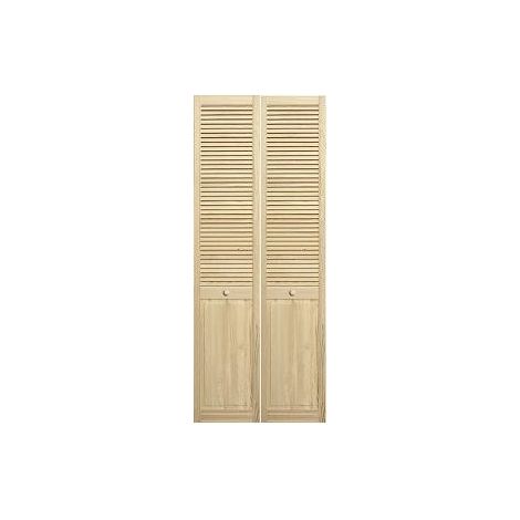 Porte de placard pliante demi-persiennée en pin massif 61 cm – Hauteur 205 cm – Charnières prémontées – Quincaillerie complète incluse