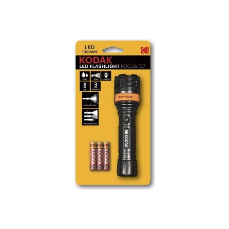 Linterna KODAK Focus 157 1000mW LED + 3 pilas LR03/AAA HD - Negra
