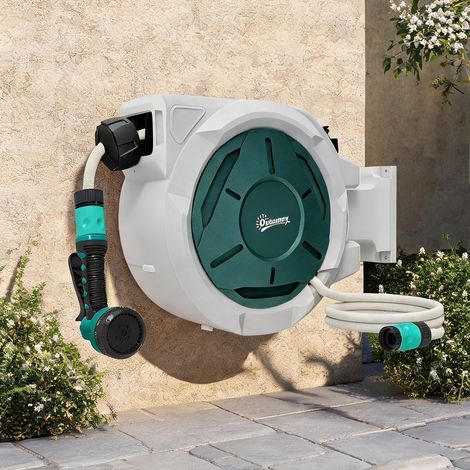 Dévidoir mural automatique pour tuyau d'arrosage 30 m gris en PP (1/5)