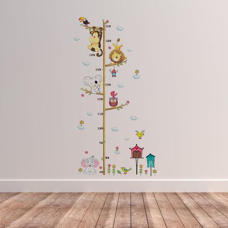 Sticker mural en vinyle pour chambre d'enfant : toise avec un adorable éléphant et un lion (1/5)