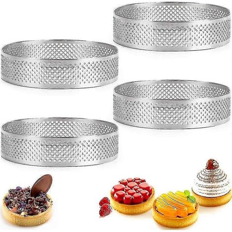 Runde Tarteform aus Edelstahl mit Perforation für französische Desserts, Obstkuchen, Quiche, Kuchen und Mousse, Küchenbackform-2pcs-7cm