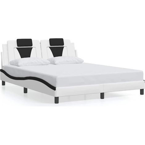 Lit double  Lit adulte  Cadre de lit Viana sans matelas blanc et noir 160x200 cm similicuir