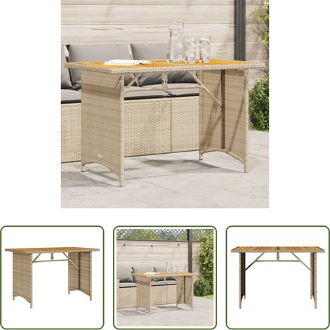 Holzplatte - Gartentisch mit Holzplatte Beige 110x68x70 cm Poly Rattan (1/5)