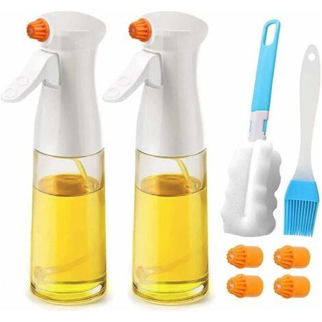 Kitchen Oil Spray 200 ml, 2pcs Oil and Vinegar Spray Bottle with Brush, Oil Spray Bottle Juice for Barbecue Kitchen Cooking BBQ Salad White (1/4)