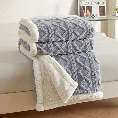 1 plaid polaire 150x200 cm, taffetas double face avec motif câble 3D, jeté de canapé doux et léger, pour salon ou chambre