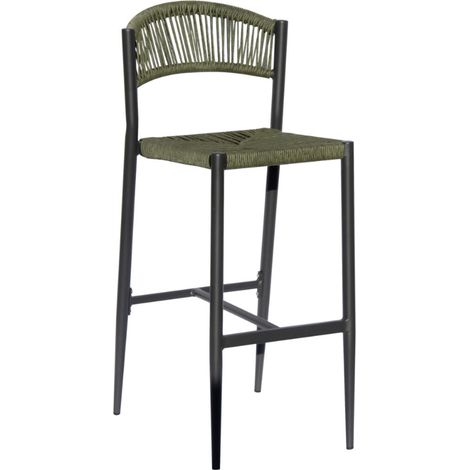 Sgabello con seduta e schienale in twist wicker verde, struttura grigia MALIGI HOME MG/VINACCIA Verde (1/2)